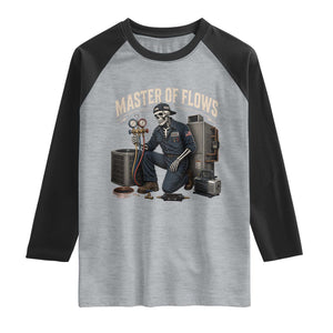HVAC Tech Skeleton Mechanic Raglan Shirt Master Of Flows Vintage Distressed Graphic