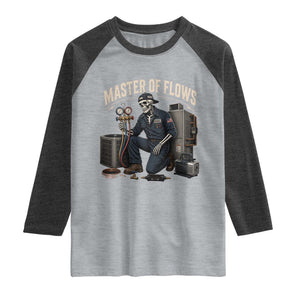 HVAC Tech Skeleton Mechanic Raglan Shirt Master Of Flows Vintage Distressed Graphic