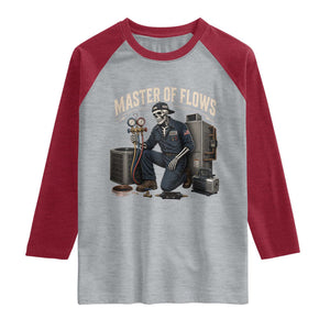 HVAC Tech Skeleton Mechanic Raglan Shirt Master Of Flows Vintage Distressed Graphic