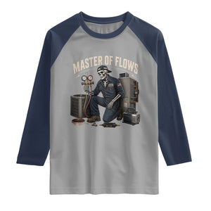 HVAC Tech Skeleton Mechanic Raglan Shirt Master Of Flows Vintage Distressed Graphic