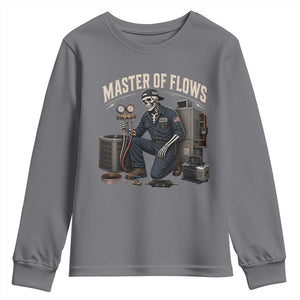 HVAC Tech Skeleton Mechanic Youth Sweatshirt Master Of Flows Vintage Distressed Graphic