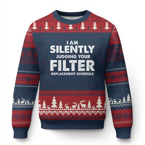 HVAC Tech Graphic Ugly Christmas Sweater I Am Silently Judging Your Filter Replacement Schedule