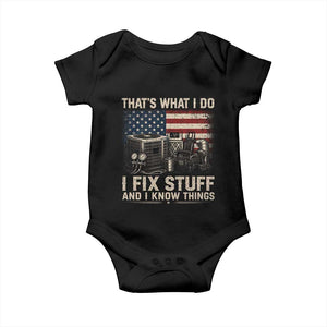 HVAC Technician American Flag Baby Onesie I Fix Stuff And I Know Things American Flag
