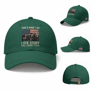 HVAC Technician American Flag Baseball Cap I Fix Stuff And I Know Things American Flag