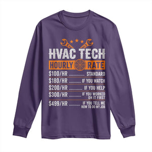 HVAC Tech Hourly Rate Long Sleeve Shirt Funny Labor Pricing List Technician Quote Graphic