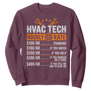 HVAC Tech Hourly Rate Sweatshirt Funny Labor Pricing List Technician Quote Graphic