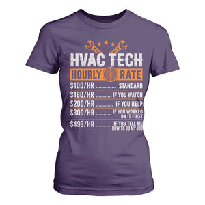 HVAC Tech Hourly Rate T Shirt For Women Funny Labor Pricing List Technician Quote Graphic