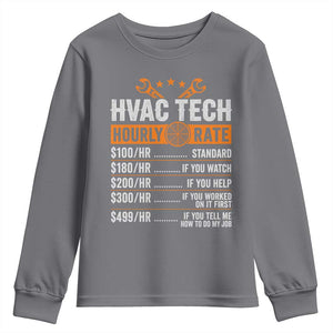 HVAC Tech Hourly Rate Youth Sweatshirt Funny Labor Pricing List Technician Quote Graphic
