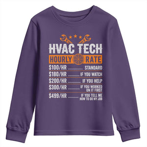 HVAC Tech Hourly Rate Youth Sweatshirt Funny Labor Pricing List Technician Quote Graphic