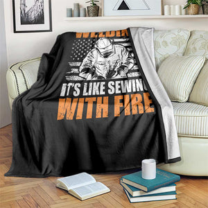 Welder Gifts for Men Throw Blanket Welding Its Like Sewing With Fire American Flag