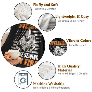 Welder Gifts for Men Throw Blanket Welding Its Like Sewing With Fire American Flag