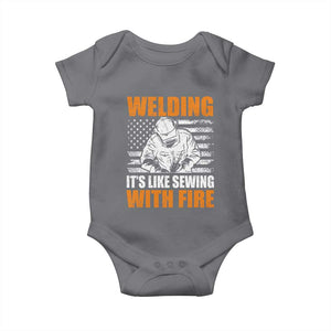 Welder Gifts for Men Baby Onesie Welding Its Like Sewing With Fire American Flag