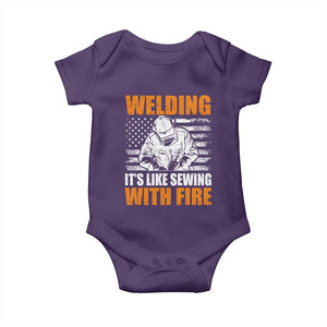 Welder Gifts for Men Baby Onesie Welding Its Like Sewing With Fire American Flag
