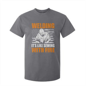 Welder Gifts for Men T Shirt For Kid Welding Its Like Sewing With Fire American Flag