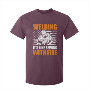 Welder Gifts for Men T Shirt For Kid Welding Its Like Sewing With Fire American Flag