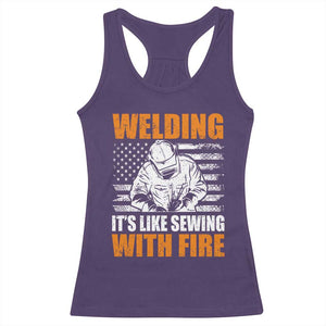 Welder Gifts for Men Racerback Tank Top Welding Its Like Sewing With Fire American Flag