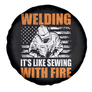 Welder Gifts for Men Spare Tire Cover Welding Its Like Sewing With Fire American Flag