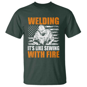 Welder Gifts for Men T Shirt Welding Its Like Sewing With Fire American Flag