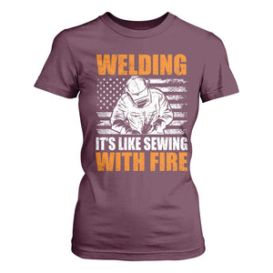 Welder Gifts for Men T Shirt For Women Welding Its Like Sewing With Fire American Flag