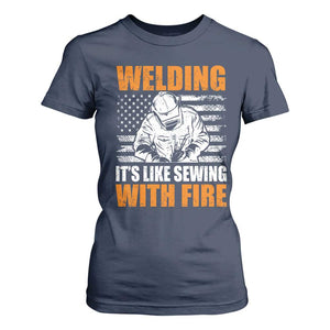 Welder Gifts for Men T Shirt For Women Welding Its Like Sewing With Fire American Flag