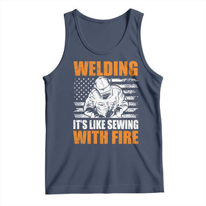Welder Gifts for Men Tank Top Welding Its Like Sewing With Fire American Flag