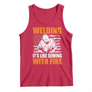 Welder Gifts for Men Tank Top Welding Its Like Sewing With Fire American Flag