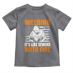 Welder Gifts for Men Toddler T Shirt Welding Its Like Sewing With Fire American Flag