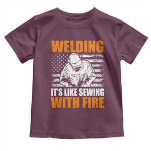 Welder Gifts for Men Toddler T Shirt Welding Its Like Sewing With Fire American Flag