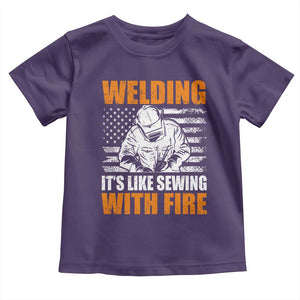 Welder Gifts for Men Toddler T Shirt Welding Its Like Sewing With Fire American Flag