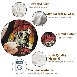 Funny Welder Throw Blanket Welding It's Like Sewing With Fire Retro Graphic