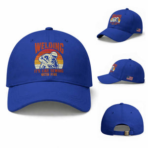 Funny Welder Baseball Cap Welding It's Like Sewing With Fire Retro Graphic