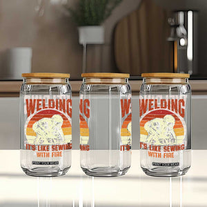 Funny Welder Glass Can Welding It's Like Sewing With Fire Retro Graphic