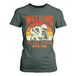Funny Welder T Shirt For Women Welding It's Like Sewing With Fire Retro Graphic