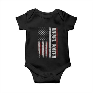 Vintage Distressed Mechanic Trucker Graphic Baby Onesie Diesel Power USA Flag