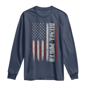 Vintage Distressed Mechanic Trucker Graphic Long Sleeve Shirt Diesel Power USA Flag