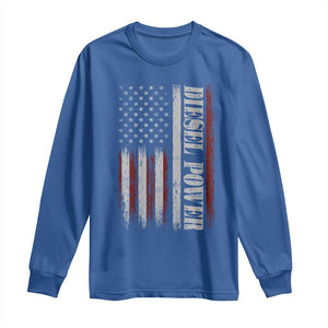 Vintage Distressed Mechanic Trucker Graphic Long Sleeve Shirt Diesel Power USA Flag
