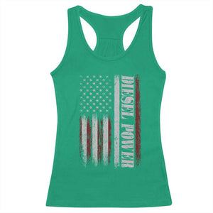 Vintage Distressed Mechanic Trucker Graphic Racerback Tank Top Diesel Power USA Flag