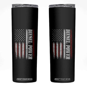 Vintage Distressed Mechanic Trucker Graphic Skinny Tumbler Diesel Power USA Flag