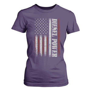 Vintage Distressed Mechanic Trucker Graphic T Shirt For Women Diesel Power USA Flag