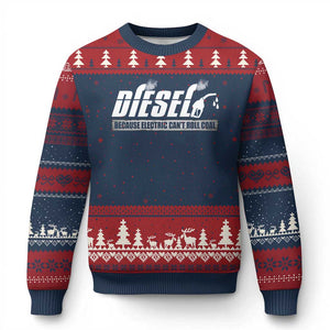 Diesel Because Electric Cars Can't Roll Coal Truck Ugly Christmas Sweater Trucker Mechanic Graphic