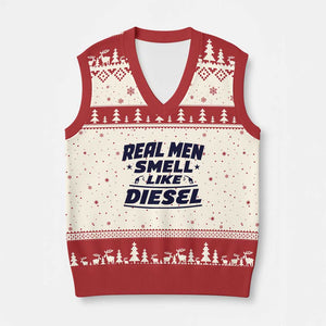 Real Men Smell Like Diesel Truck Mechanic Humor V-Neck Knit Sweater Vest