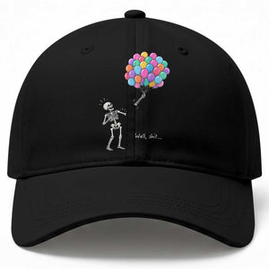Well Shit Skeleton Detached Arm Baseball Cap Gothic Halloween Flying Balloons Graphic