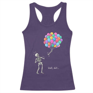 Well Shit Skeleton Detached Arm Racerback Tank Top Gothic Halloween Flying Balloons Graphic