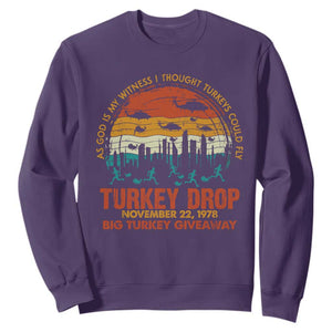 WKRP Turkey Drop Sweatshirt Funny Thanksgiving Day First Annual WKRP TS10 Purple Print Your Wear