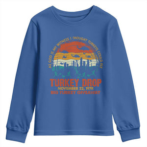 WKRP Turkey Drop Youth Sweatshirt Funny Thanksgiving Day First Annual WKRP TS10 Royal Blue Print Your Wear