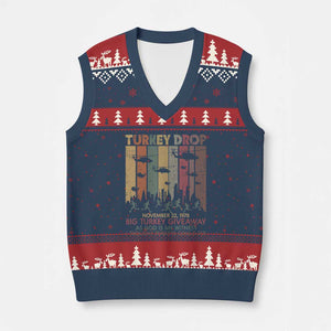 WKRP Turkey Drop V-Neck Knit Sweater Vest Retro First Annual WKRP Funny Thanksgiving Day TS10 Navy Red Print Your Wear
