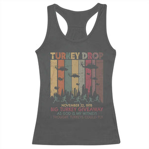 WKRP Turkey Drop Racerback Tank Top Retro First Annual WKRP Funny Thanksgiving Day TS10 Dark Heather Print Your Wear
