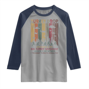 WKRP Turkey Drop Raglan Shirt Retro First Annual WKRP Funny Thanksgiving Day TS10 Sport Gray Navy Print Your Wear