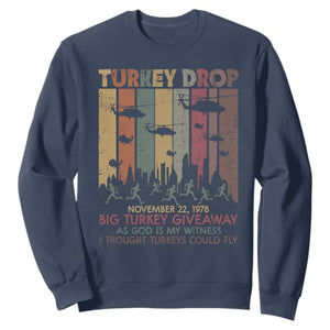 WKRP Turkey Drop Sweatshirt Retro First Annual WKRP Funny Thanksgiving Day TS10 Navy Print Your Wear