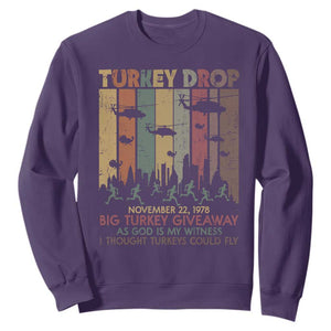 WKRP Turkey Drop Sweatshirt Retro First Annual WKRP Funny Thanksgiving Day TS10 Purple Print Your Wear